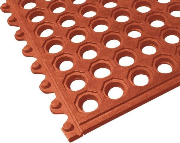 PRO-SAFE - 3' Long x 3' Wide x 5/8" Thick, Anti-Fatigue Modular Matting Tiles - Male, 1 Interlocking Side, Red, For Dry & Wet Areas - A1 Tooling