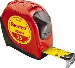 Starrett - 25' x 1" Yellow Blade Tape Measure - 1/16" Graduation, S1 Graduation Style, Red Case - A1 Tooling