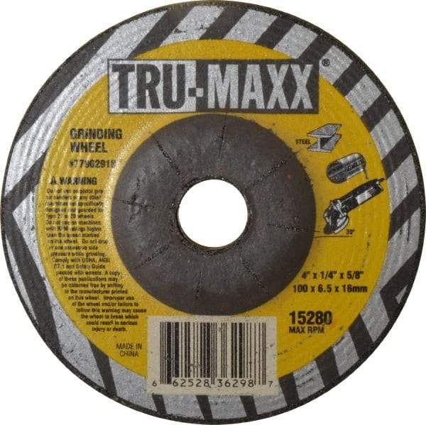 Tru-Maxx - 4" Wheel Diam, 1/4" Wheel Thickness, 5/8" Arbor Hole, Type 27 Depressed Center Wheel - Aluminum Oxide, 15,280 Max RPM, Compatible with Angle Grinder - A1 Tooling