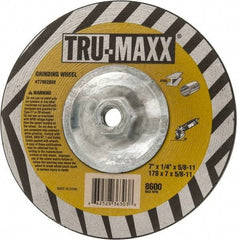 Tru-Maxx - 7" Wheel Diam, 1/4" Wheel Thickness, Type 27 Depressed Center Wheel - Aluminum Oxide, 8,600 Max RPM, Compatible with Angle Grinder - A1 Tooling