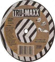 Tru-Maxx - 4" 60 Grit Aluminum Oxide Cutoff Wheel - 1/16" Thick, 1/4" Arbor, 19,100 Max RPM, Use with Die Grinders - A1 Tooling