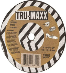 Tru-Maxx - 4" 46 Grit Aluminum Oxide Cutoff Wheel - 1/16" Thick, 3/8" Arbor, 19,100 Max RPM, Use with Die Grinders - A1 Tooling