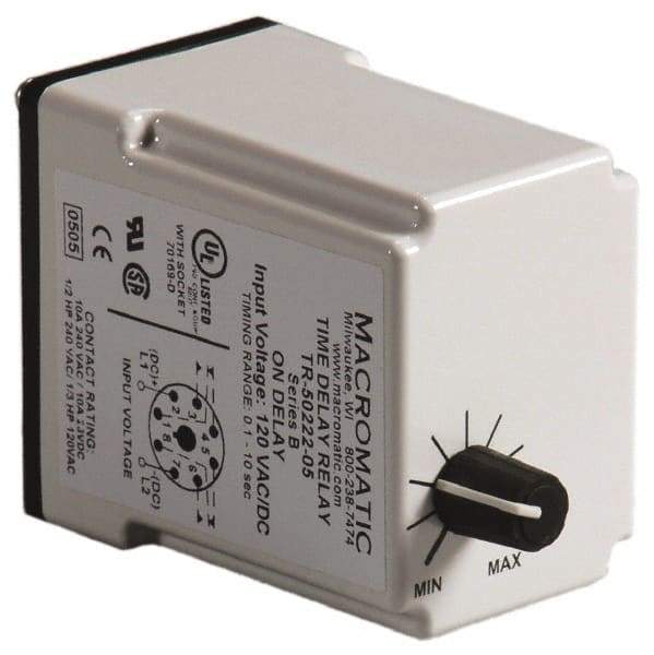 Macromatic - 8 Pin, Multiple Range DPDT Time Delay Relay - 10 Contact Amp, 120 VAC/VDC, Knob - A1 Tooling