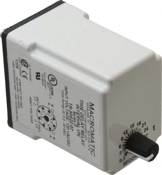 Macromatic - 8 Pin, Multiple Range DPDT Time Delay Relay - 10 Contact Amp, 120 VAC/VDC, Knob - A1 Tooling