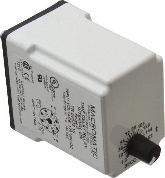 Macromatic - 8 Pin, Multiple Range DPDT Time Delay Relay - 10 Contact Amp, 120 VAC/VDC, Knob - A1 Tooling