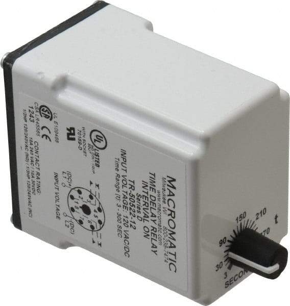 Macromatic - 8 Pin, Multiple Range DPDT Time Delay Relay - 10 Contact Amp, 120 VAC/VDC, Knob - A1 Tooling