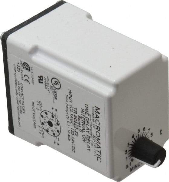 Macromatic - 8 Pin, 10 min Delay, Multiple Range DPDT Time Delay Relay - 10 Contact Amp, 120 VAC/VDC, Knob - A1 Tooling