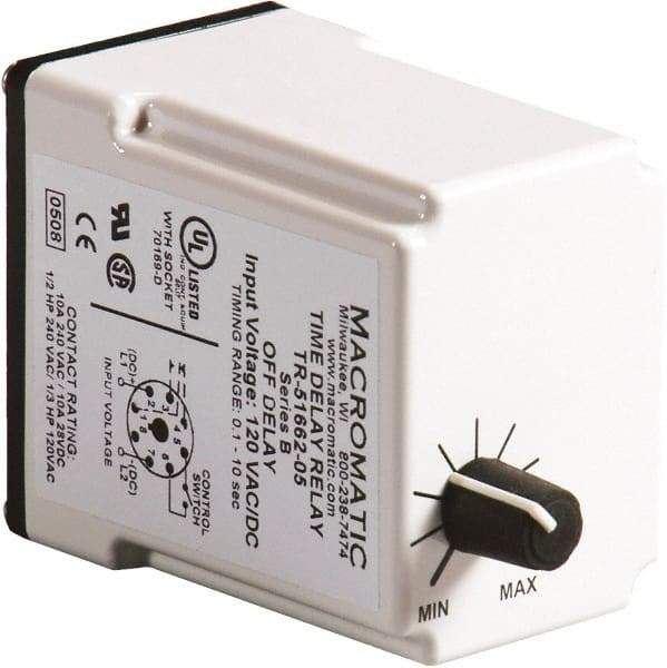 Macromatic - 11 Pin, 10 min Delay, Multiple Range DPDT Time Delay Relay - 10 Contact Amp, 120 VAC/VDC, Knob - A1 Tooling