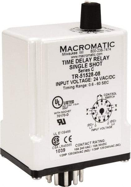 Macromatic - 11 Pin, Multiple Range DPDT Time Delay Relay - 10 Contact Amp, 24 VAC/VDC, Knob - A1 Tooling