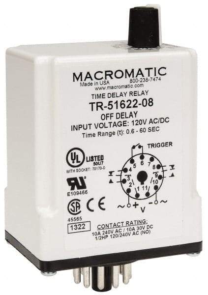 Macromatic - 11 Pin, Multiple Range DPDT Time Delay Relay - 10 Contact Amp, 120 VAC/VDC, Knob - A1 Tooling