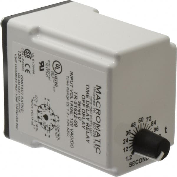 Macromatic - 11 Pin, Multiple Range DPDT Time Delay Relay - 10 Contact Amp, 120 VAC/VDC, Knob - A1 Tooling