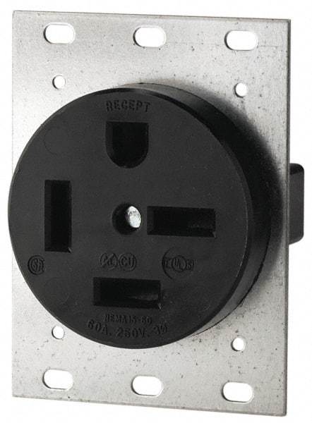 Cooper Wiring Devices - 250 VAC, 50 Amp, 15-50R NEMA Configuration, Black, Industrial Grade, Self Grounding Single Receptacle - 1 Phase, 3 Poles, 4 Wire, Flush Mount - A1 Tooling