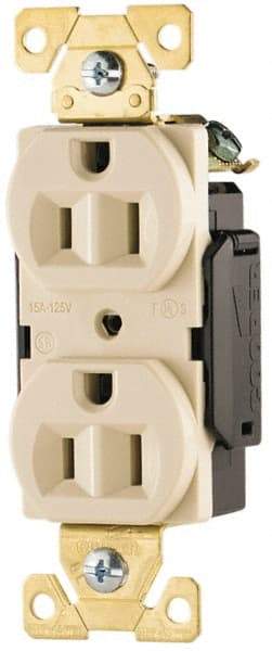 Cooper Wiring Devices - 125 VAC, 15 Amp, 5-15R NEMA Configuration, Ivory, Industrial Grade, Self Grounding Duplex Receptacle - 1 Phase, 2 Poles, 3 Wire, Flush Mount, Antimicrobial, Chemical and Impact Resistant - A1 Tooling