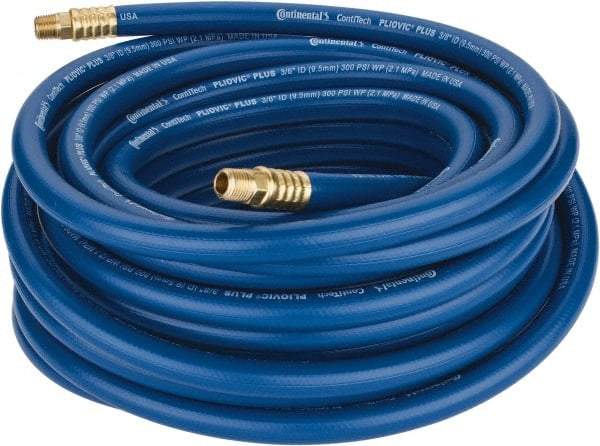 Continental ContiTech - 3/8" ID x 0.66" OD 50' Long Multipurpose Air Hose - MNPT x MNPT Ends, 300 Working psi, -10 to 158°F, 1/4" Fitting, Blue - A1 Tooling