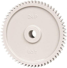 Made in USA - 24 Pitch, 2-1/2" Pitch Diam, 2.583" OD, 60 Tooth Spur Gear - 1/4" Face Width, 5/16" Bore Diam, 43/64" Hub Diam, 20° Pressure Angle, Acetal - A1 Tooling