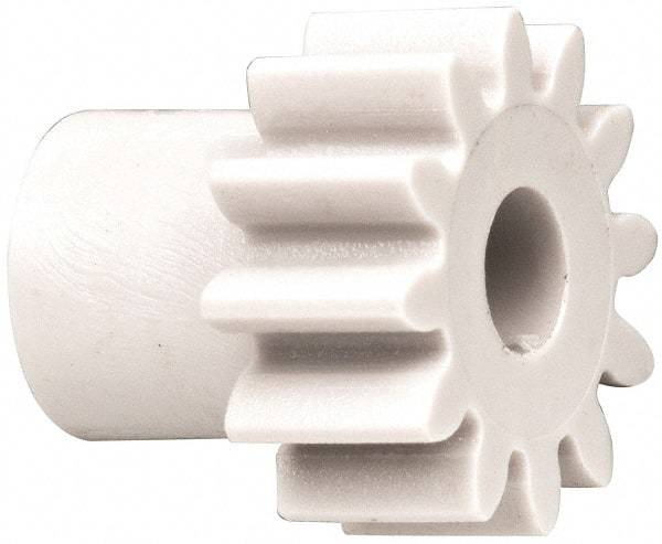 Made in USA - 48 Pitch, 1/2" Pitch Diam, 0.583" OD, 12 Tooth Spur Gear - 1/4" Face Width, 3/16" Bore Diam, 3/8" Hub Diam, 20° Pressure Angle, Acetal - A1 Tooling