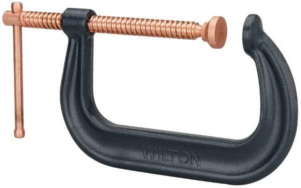 Wilton - Regular-Duty 6-1/16" Max Opening, 4-1/8" Throat Depth, Forged Steel Standard C-Clamp - 6,600 Lb Capacity, 0" Min Opening, Deep Throat - A1 Tooling