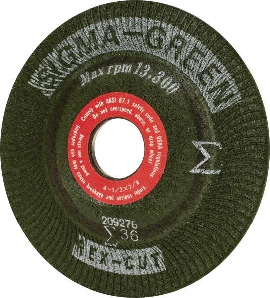 Rex Cut Product - 36 Grit, 4-1/2" Wheel Diam, 7/8" Arbor Hole, Type 27 Depressed Center Wheel - Ceramic, 13,300 Max RPM, Compatible with Angle Grinder - A1 Tooling