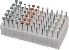 Grier Abrasives - 72 Piece Aluminum Oxide Vitrified Mounted Stone Abrasive Point Set - Fine Grade, 3/32" Diam x 1-1/2" Long Shank - A1 Tooling