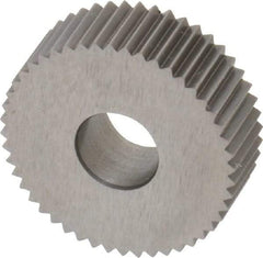 Made in USA - 3/4" Diam, 80° Tooth Angle, Standard (Shape), Form Type Cobalt Straight Knurl Wheel - 1/4" Face Width, 1/4" Hole, 64 Diametral Pitch, Bright Finish, Series KN - Exact Industrial Supply