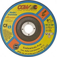 Camel Grinding Wheels - 24 Grit, 6" Wheel Diam, 1/8" Wheel Thickness, Type 27 Depressed Center Wheel - Coarse Grade, Aluminum Oxide, Resinoid Bond, 10,200 Max RPM - A1 Tooling