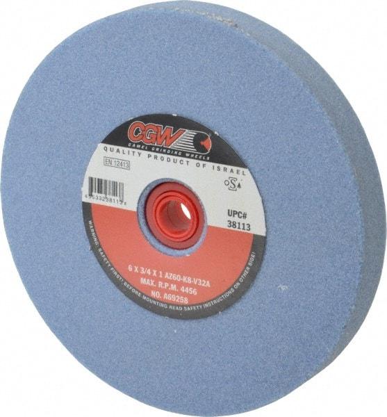 Camel Grinding Wheels - 60 Grit Aluminum Oxide Bench & Pedestal Grinding Wheel - 6" Diam x 1" Hole x 3/4" Thick, 4456 Max RPM, K Hardness, Medium Grade , Vitrified Bond - A1 Tooling