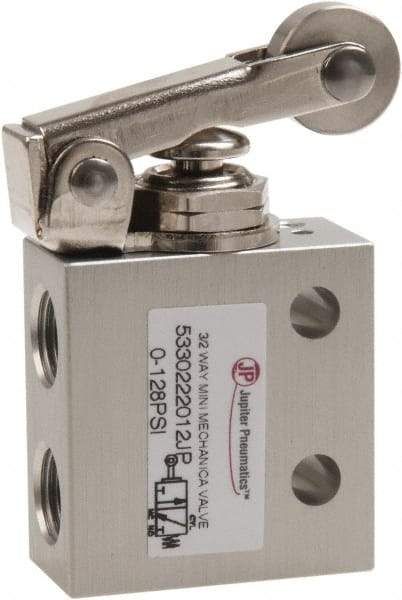 Value Collection - 1/8" NPT 3 Way, 2 Position Mini Mechanical Valve - 0.298 CV Rate, 7 CFM, 127.98 Max psi, Roller Lever/Spring Actuator - A1 Tooling