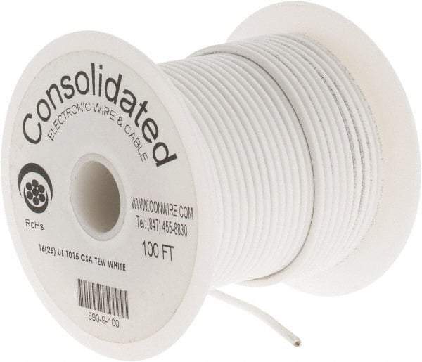 Made in USA - 16 AWG, 26 Strand, 100' OAL, Tinned Copper Hook Up Wire - White PVC Jacket, 0.117" Diam - A1 Tooling