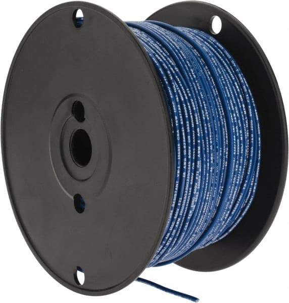 Made in USA - 18 AWG, 16 Strand, 500' OAL, Tinned Copper Hook Up Wire - Blue PVC Jacket, 0.106" Diam - A1 Tooling