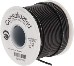 Made in USA - 22 AWG, 7 Strand, 100' OAL, Tinned Copper Hook Up Wire - Black PVC Jacket, 0.091" Diam - A1 Tooling