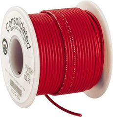 Made in USA - 18 AWG, 16 Strand, 100' OAL, Tinned Copper Hook Up Wire - Red PVC Jacket, 0.08" Diam - A1 Tooling