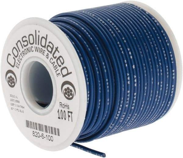 Made in USA - 20 AWG, 10 Strand, 100' OAL, Tinned Copper Hook Up Wire - Blue PVC Jacket, 0.07" Diam - A1 Tooling