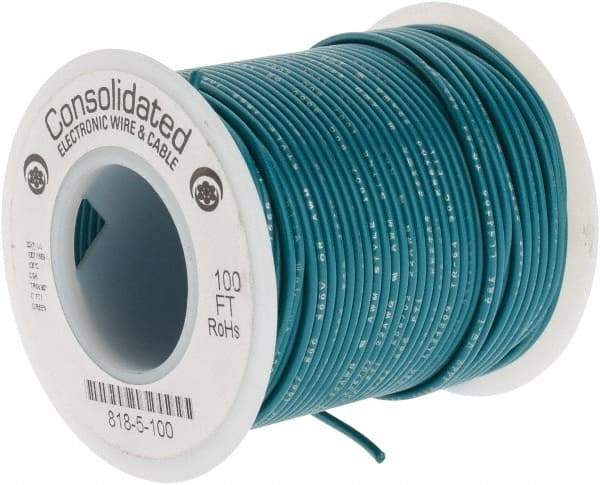 Made in USA - 22 AWG, 7 Strand, 100' OAL, Tinned Copper Hook Up Wire - Green PVC Jacket, 0.062" Diam - A1 Tooling