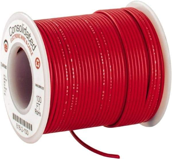 Made in USA - 22 AWG, 7 Strand, 100' OAL, Tinned Copper Hook Up Wire - Red PVC Jacket, 0.062" Diam - A1 Tooling