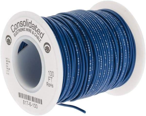 Made in USA - 24 AWG, 7 Strand, 100' OAL, Tinned Copper Hook Up Wire - Blue PVC Jacket, 0.056" Diam - A1 Tooling