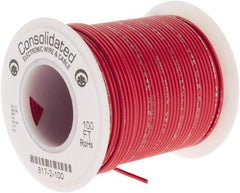 Made in USA - 24 AWG, 7 Strand, 100' OAL, Tinned Copper Hook Up Wire - Red PVC Jacket, 0.056" Diam - A1 Tooling