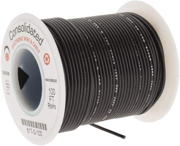 Made in USA - 24 AWG, 7 Strand, 100' OAL, Tinned Copper Hook Up Wire - Black PVC Jacket, 0.056" Diam - A1 Tooling