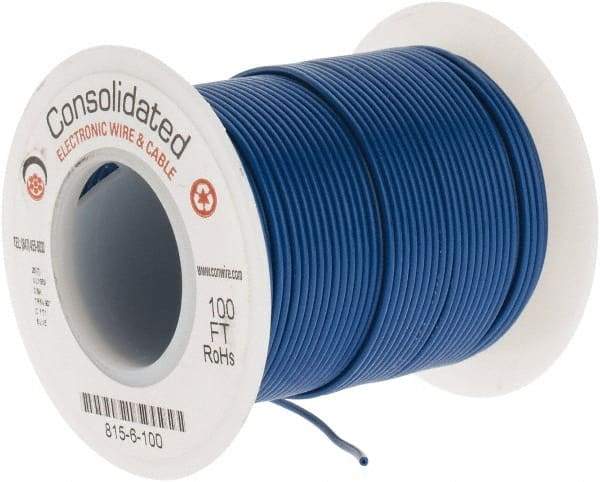 Made in USA - 26 AWG, 7 Strand, 100' OAL, Tinned Copper Hook Up Wire - Blue PVC Jacket, 0.051" Diam - A1 Tooling