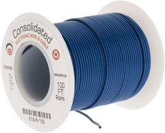 Made in USA - 26 AWG, 7 Strand, 100' OAL, Tinned Copper Hook Up Wire - Blue PVC Jacket, 0.051" Diam - A1 Tooling