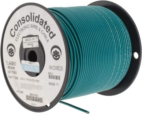 Made in USA - 12 AWG, 65 Strand, 500' OAL, Tinned Copper Hook Up Wire - Green PVC Jacket, 0.155" Diam - A1 Tooling