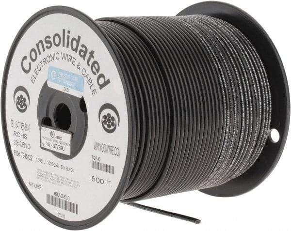 Made in USA - 12 AWG, 65 Strand, 500' OAL, Tinned Copper Hook Up Wire - Black PVC Jacket, 0.155" Diam - A1 Tooling