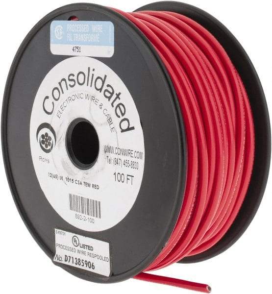 Made in USA - 12 AWG, 65 Strand, 100' OAL, Tinned Copper Hook Up Wire - Red PVC Jacket, 0.155" Diam - A1 Tooling