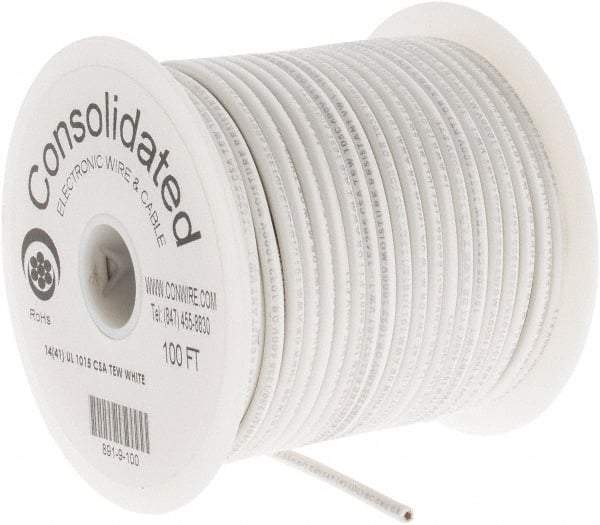 Made in USA - 14 AWG, 41 Strand, 100' OAL, Tinned Copper Hook Up Wire - White PVC Jacket, 0.136" Diam - A1 Tooling