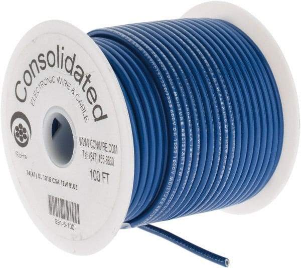 Made in USA - 14 AWG, 41 Strand, 100' OAL, Tinned Copper Hook Up Wire - Blue PVC Jacket, 0.136" Diam - A1 Tooling