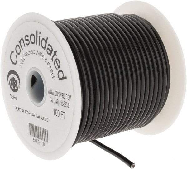 Made in USA - 14 AWG, 41 Strand, 100' OAL, Tinned Copper Hook Up Wire - Black PVC Jacket, 0.136" Diam - A1 Tooling