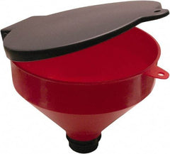 Funnel King - 8" High x 9-1/8" Diam, Polypropylene, Manual Closing Drum Funnel with Lockable Lid - 55 Gal Drum/Pail Capacity - A1 Tooling