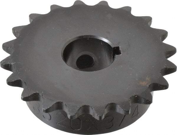 Browning - 20 Teeth, 3/8" Chain Pitch, Chain Size 35, Finished Bore Sprocket - 3/4" Bore Diam, 2.397" Pitch Diam, 2.59" Outside Diam - A1 Tooling