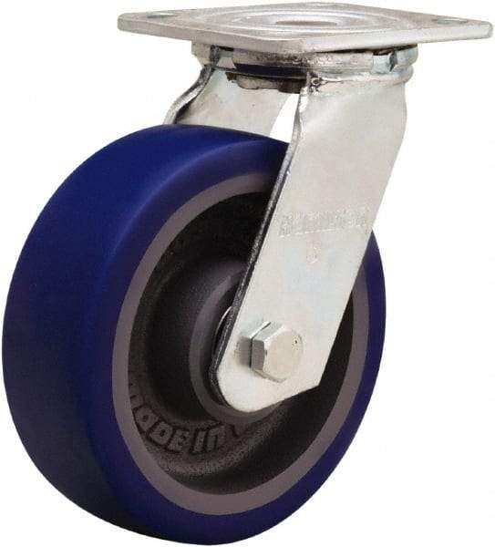 Hamilton - 6" Diam x 2" Wide x 7-1/2" OAH Top Plate Mount Swivel Caster - Polyurethane Mold onto Cast Iron Center, 900 Lb Capacity, Sealed Precision Ball Bearing, 4 x 4-1/2" Plate - A1 Tooling