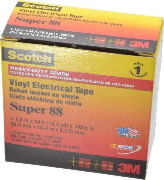 3M - 1-1/2" x 44', Black Vinyl Electrical Tape - Series 88, 8.5 mil Thick, 20 Lb./Inch Tensile Strength - A1 Tooling