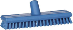 Vikan - 1" Bristle Length, Polyester Scrub Brush - 10-5/8" Long x 2-1/2" Wide Head, 11" OAL, European Threaded Handle, Blue, Polypropylene Block - A1 Tooling